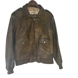 Vintage Burma Run Brown Leather Bomber Jacket Size 44R Pilot Military